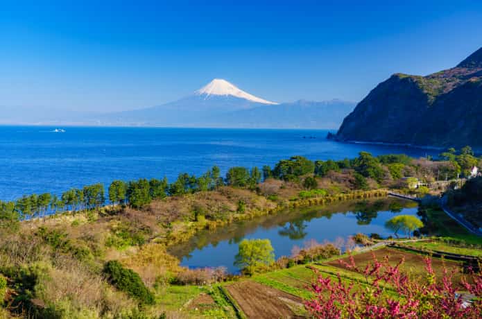 明神池と富士山