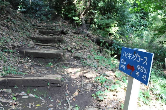 伊豆山神社　ハイキングコース　青い看板