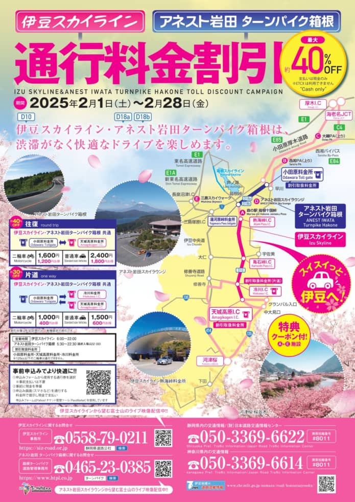伊豆スカイラインの河津桜期間中の割引料金チラシ（表）